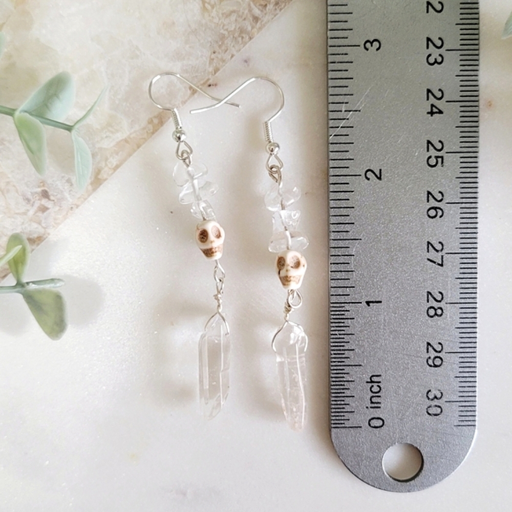 Crystal and Skull Dangle Earrings